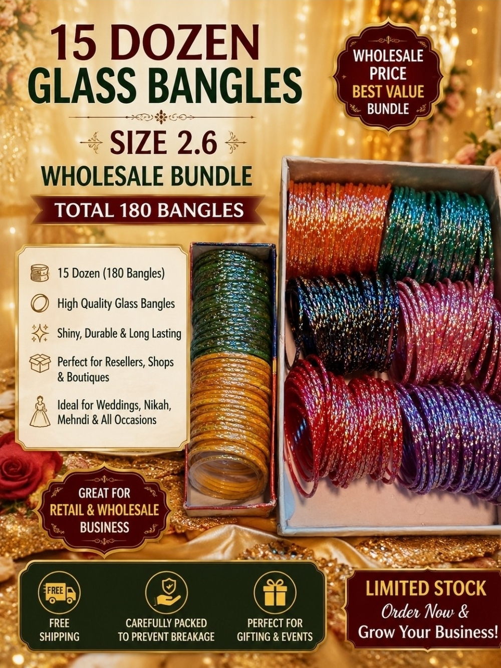 Wholesale Glass Bangle Bundle - Multicolor Shimmery Set